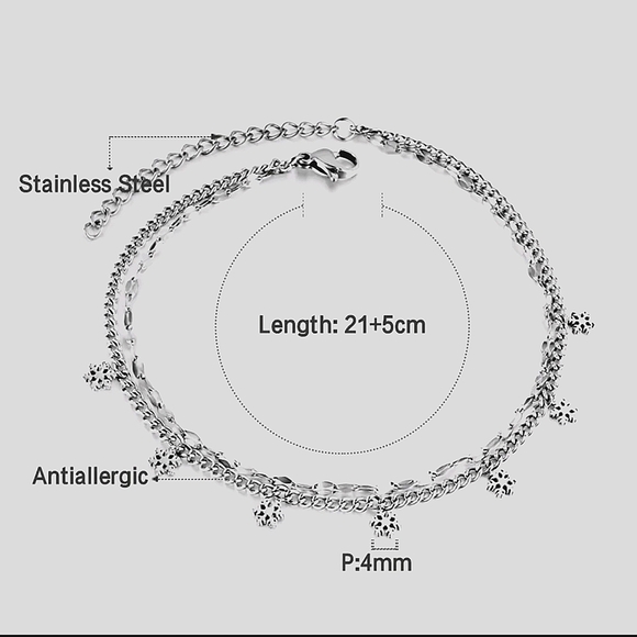 Jewelry - Elegant Silver Foot Bracelet with Floral Accents